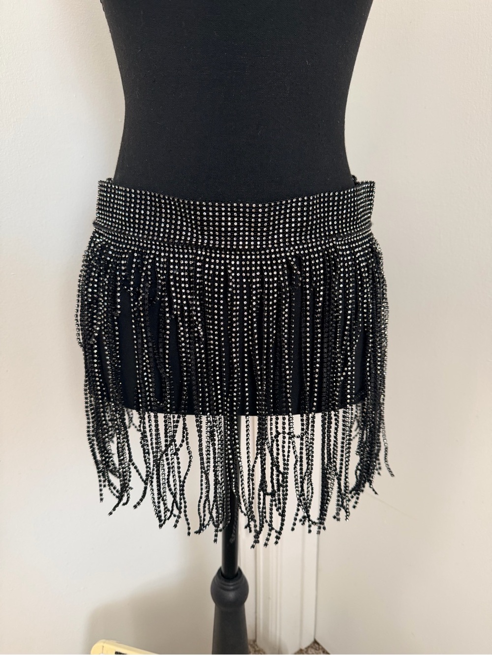 Dolls Kill Black Beaded Fringe Belt